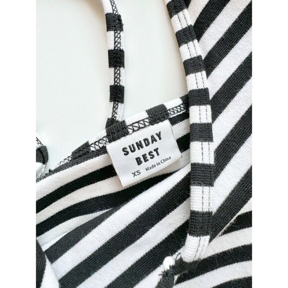 Aritzia SUNDAY BEST Roxboro Black White Striped Knit Cropped Tank Top, Size XS - Picture 3 of 9
